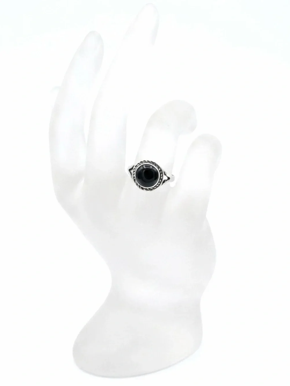 New Boho Minimalist Handmade Sterling Silver Black Acrylic Round Ring
